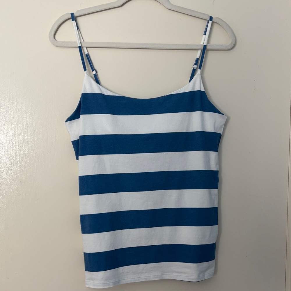 Joe fresh Blue and‎ White Striped Spaghetti Strap Cotton Stretchy Cami, size M